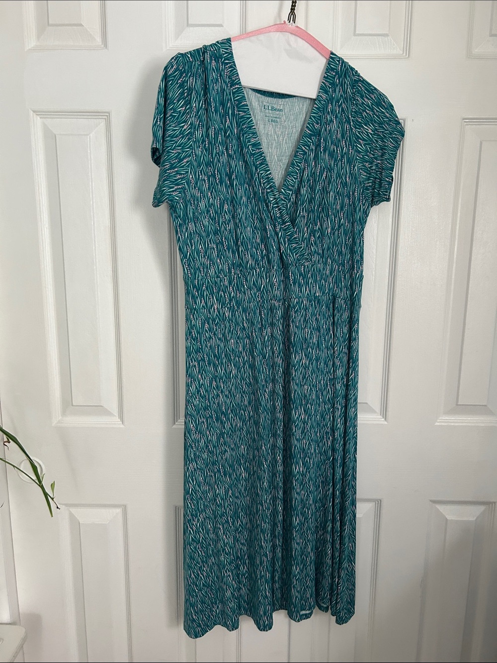L.L. Bean Teal and White Patterned Maxi Dress